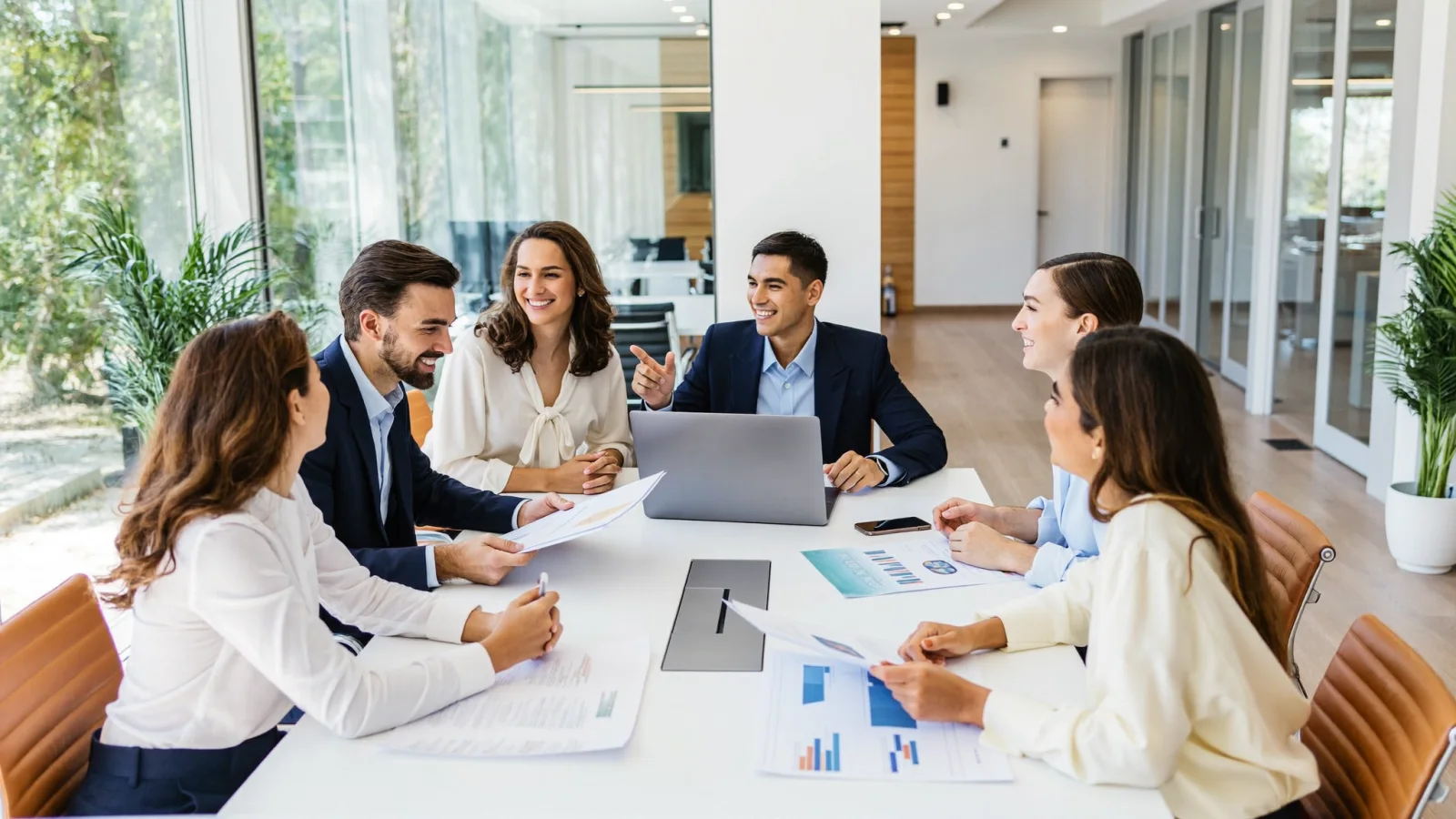 Equipo revisando el cumplimiento en una reunión de trabajo